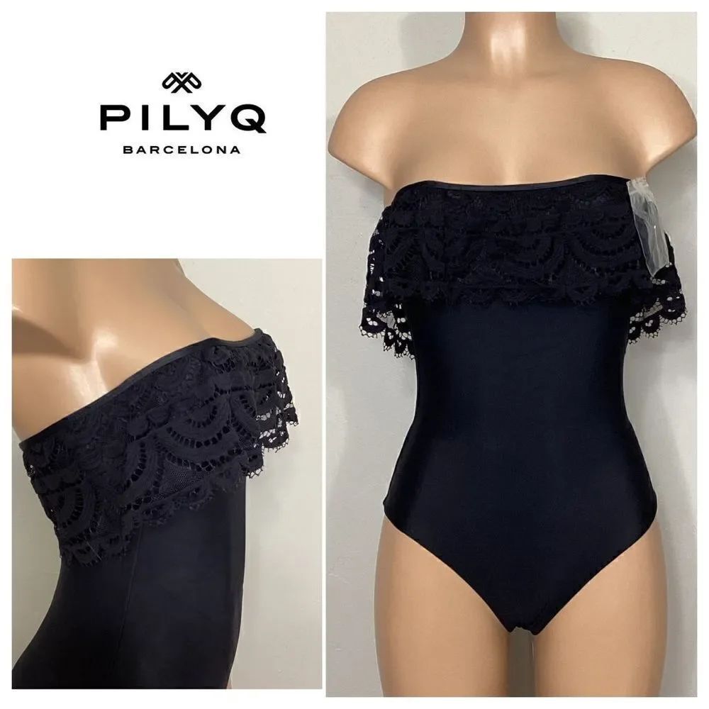 New. Pilyq black lace one piece